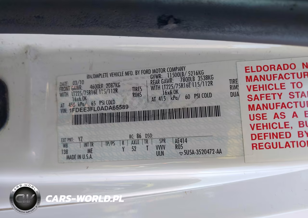 2010 Ford E-350 Cutaway VIN:1FDEE3FL0ADA65589 - 8