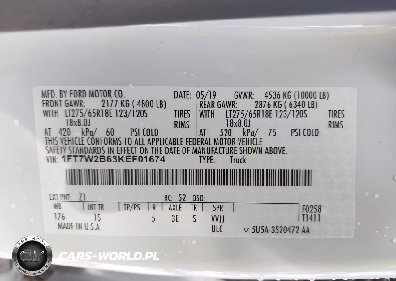 2019 Ford F-250 Xl VIN:1FT7W2B63KEF01674 - 9