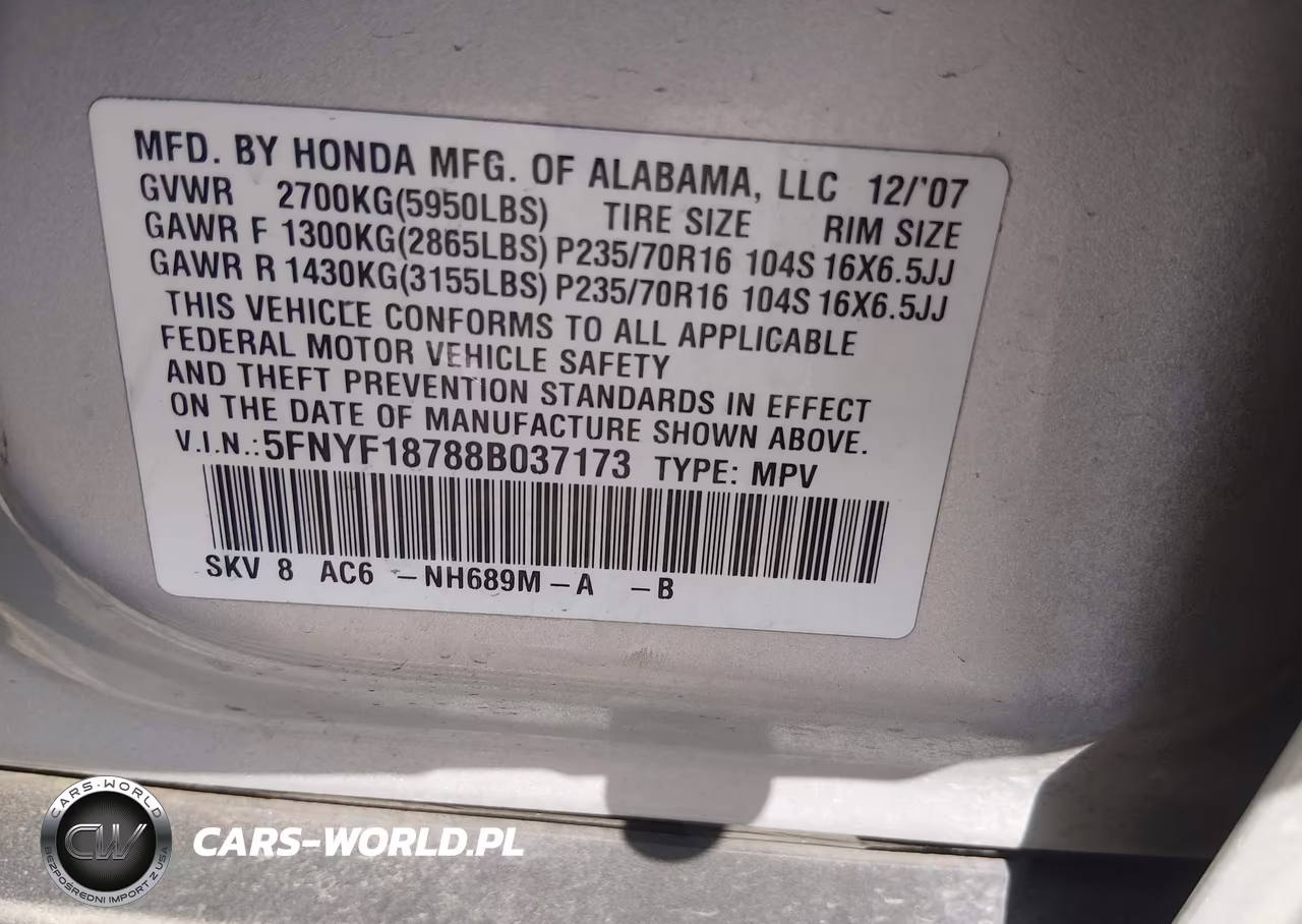 2008 Honda Pilot Ex-L VIN:5FNYF18788B037173 - 9