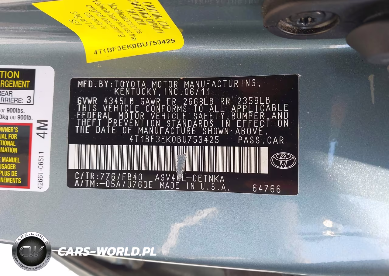 2011 Toyota Camry Le VIN:4T1BF3EK0BU753425 - 9