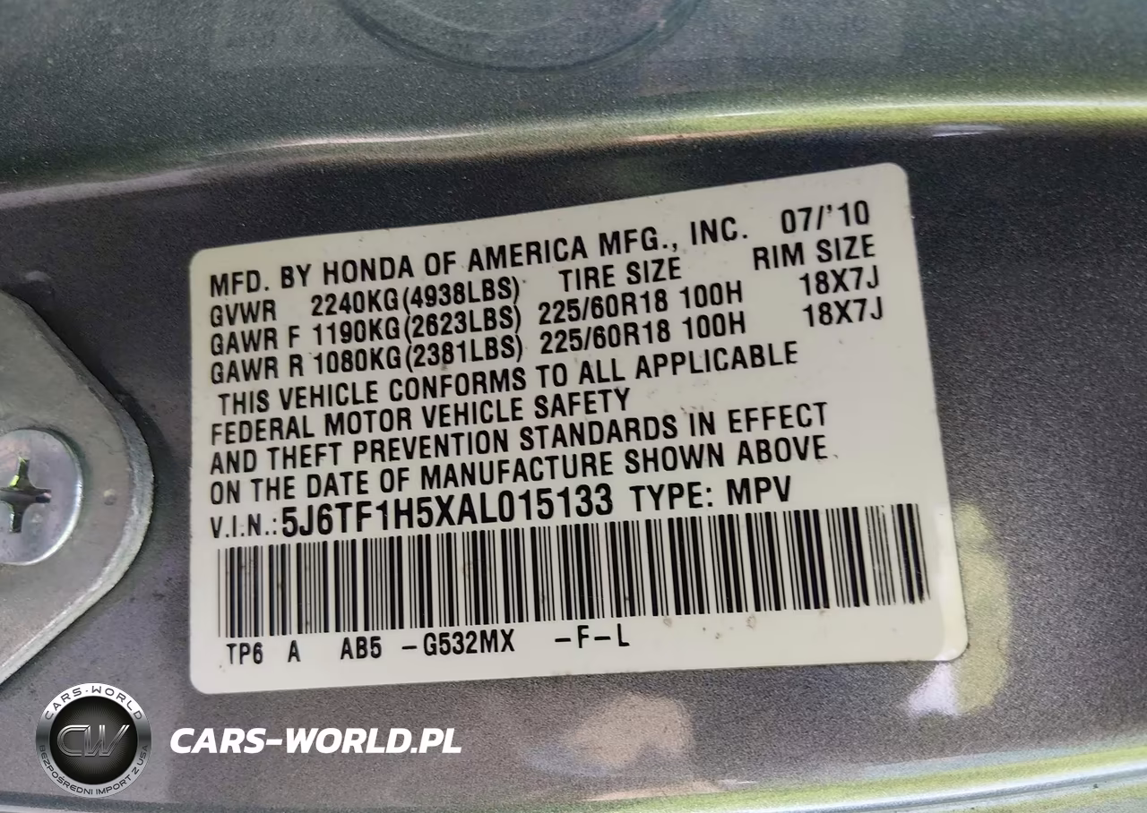 2010 Honda Accord Crosstour Ex-L VIN:5J6TF1H5XAL015133 - 9
