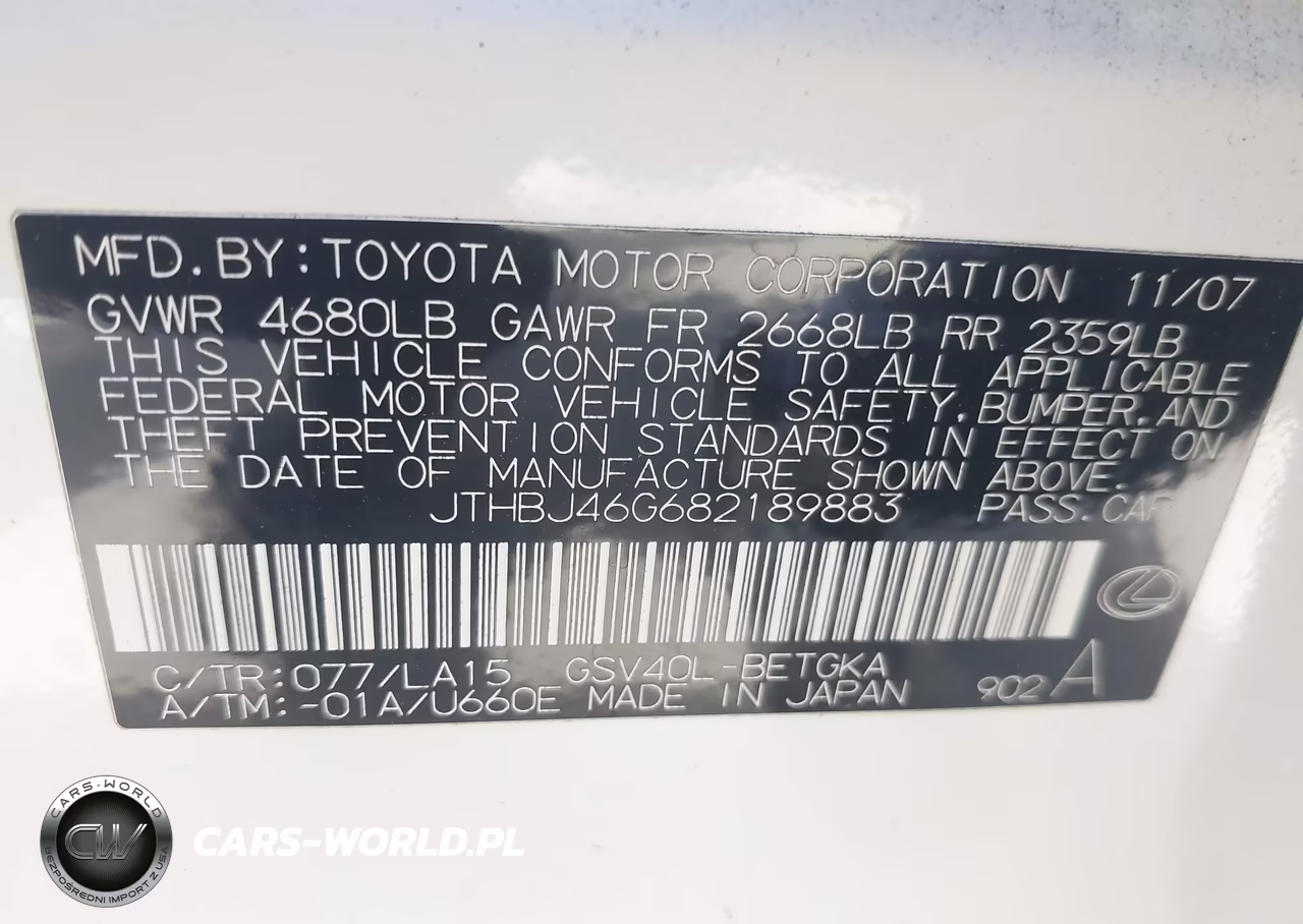 2008 Lexus Es 350 VIN:JTHBJ46G682189883 - 9