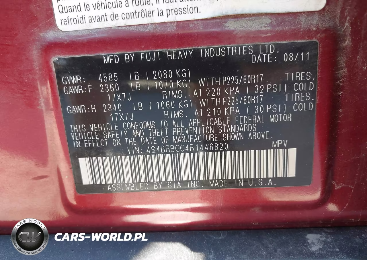 2011 Subaru Outback 2.5I Premium VIN:4S4BRBGC4B1446820 - 9