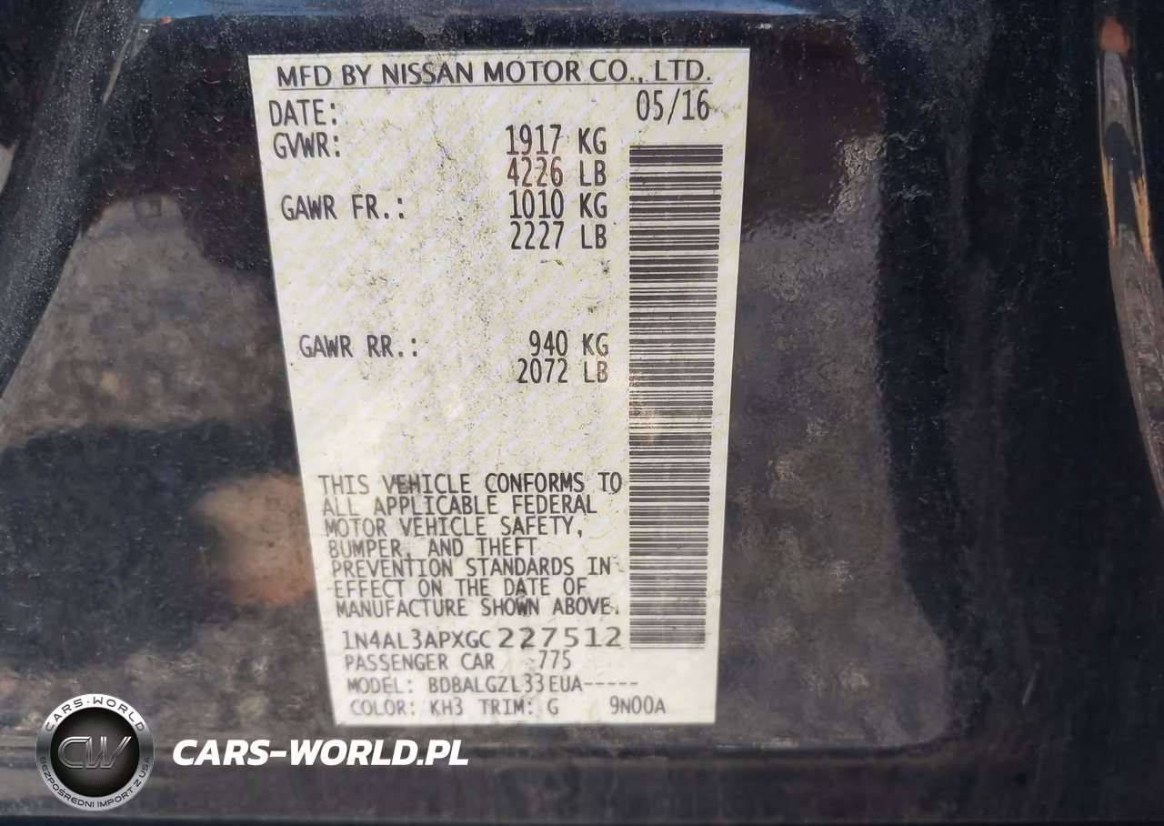 2016 Nissan Altima 2.5-2.5 S-2.5 Sl-2.5 Sr-2.5 Sv VIN:1N4AL3APXGC227512 - 9