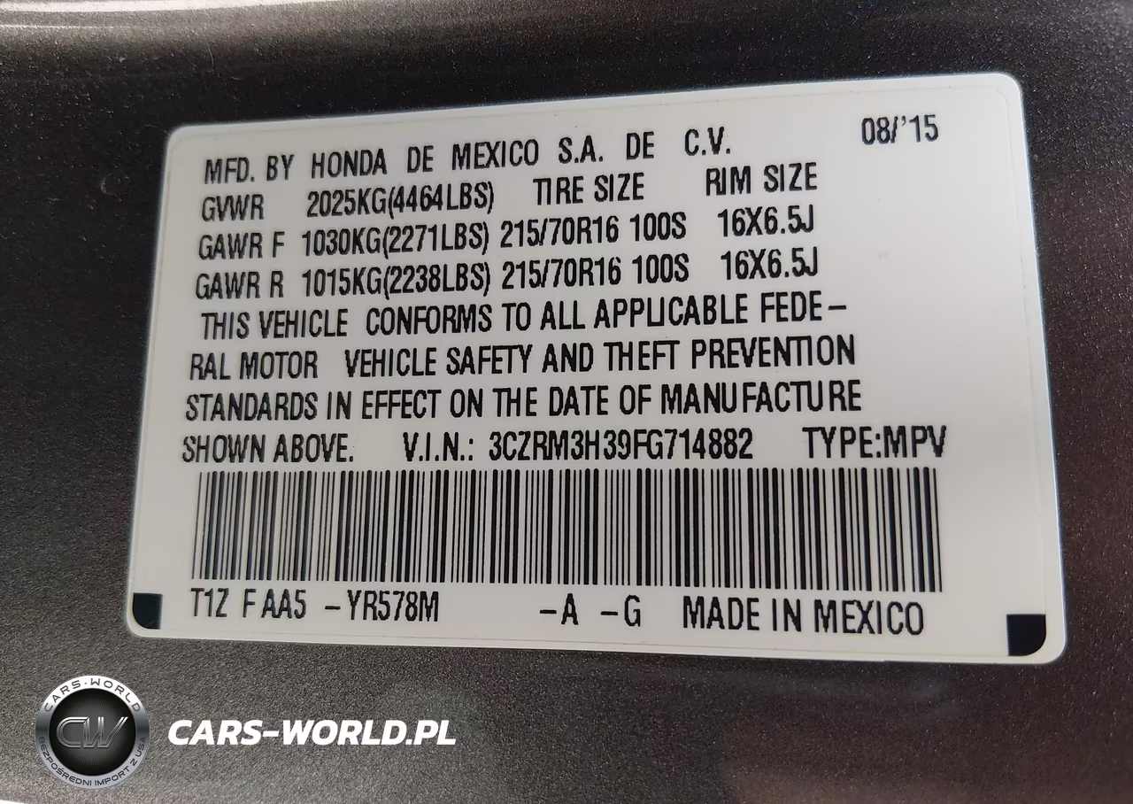 2015 Honda Cr-V Lx VIN:3CZRM3H39FG714882 - 9