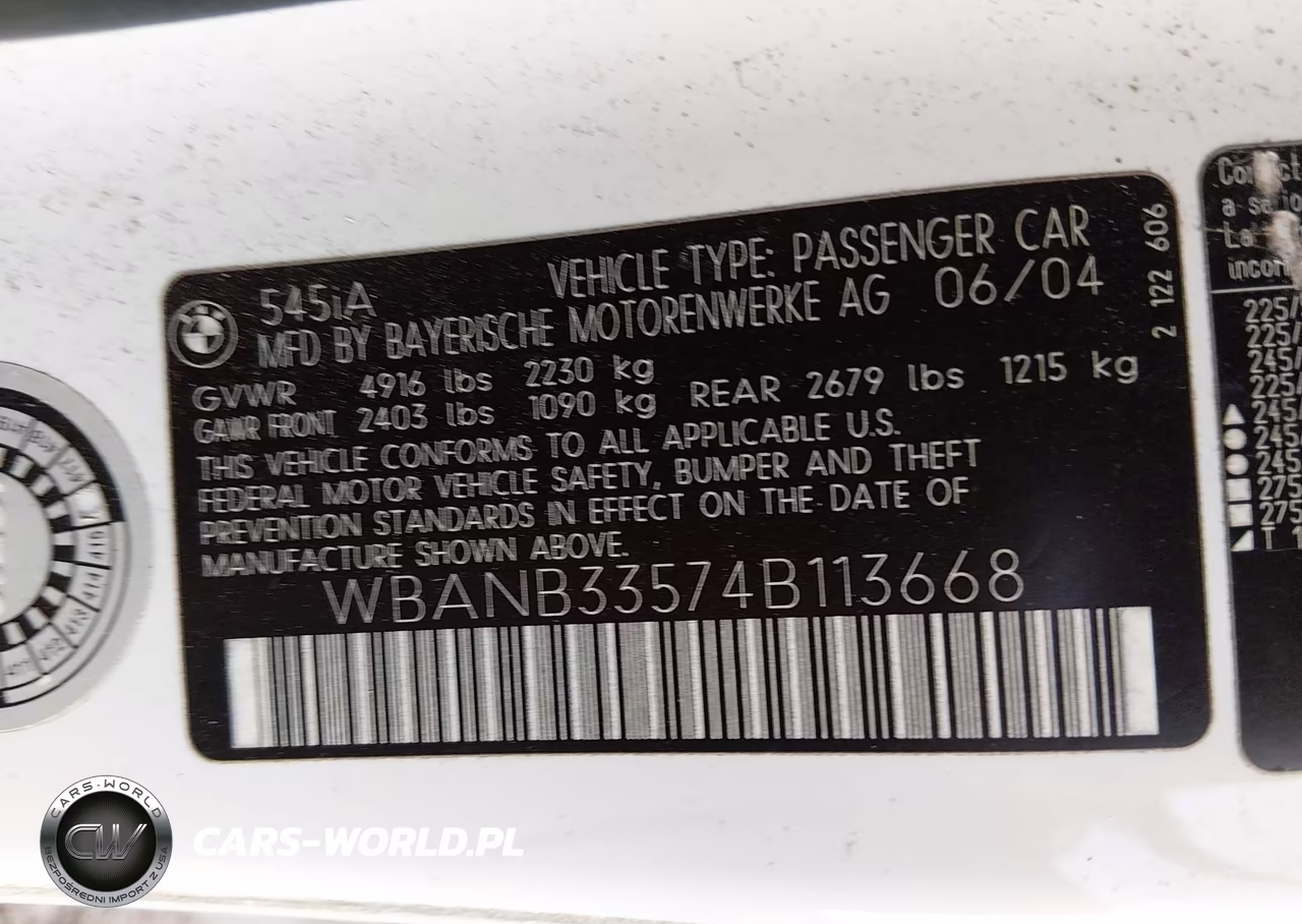 2004 BMW 545I VIN:WBANB33574B113668 - 9