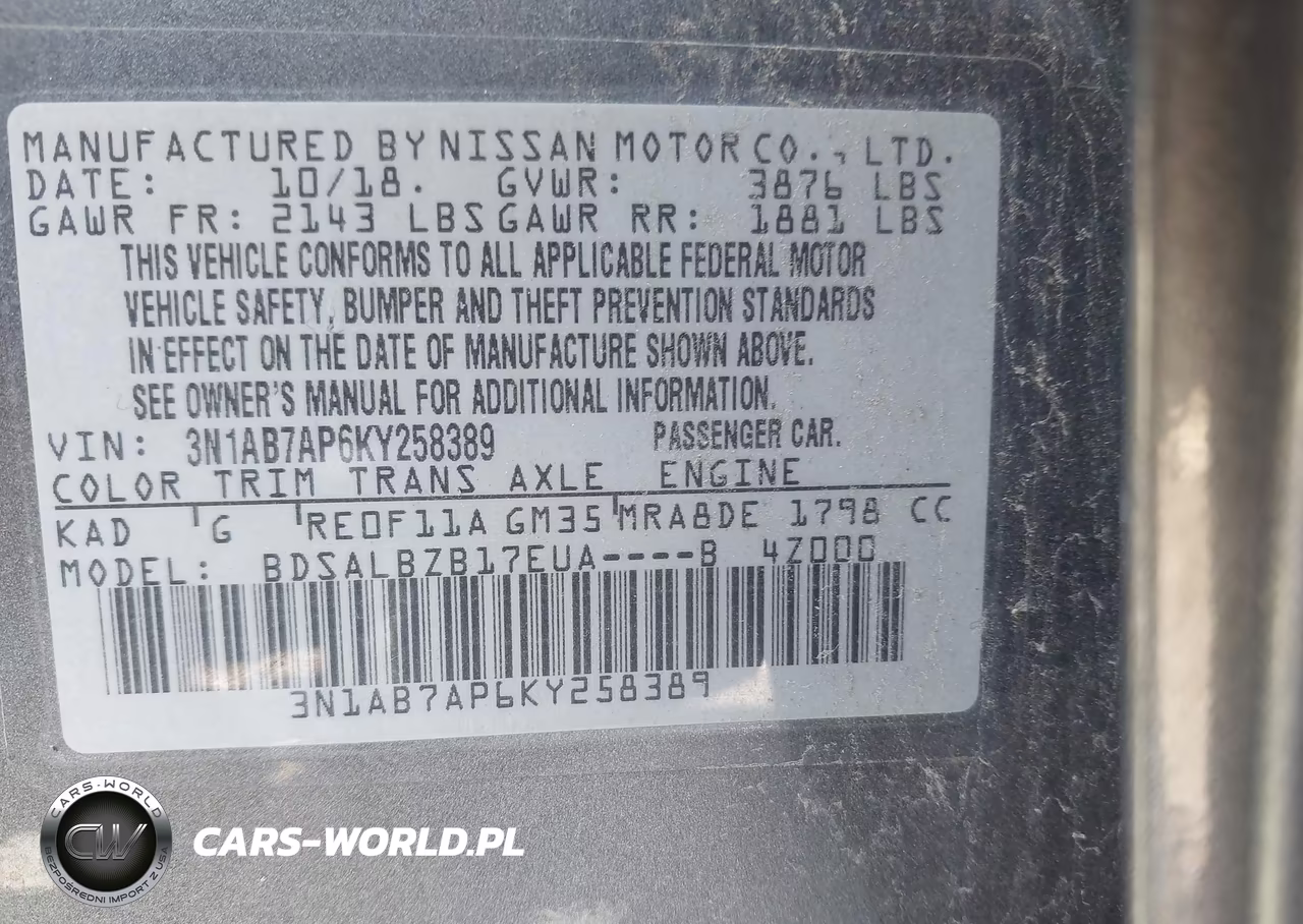 2019 Nissan Sentra S VIN:3N1AB7AP6KY258389 - 9