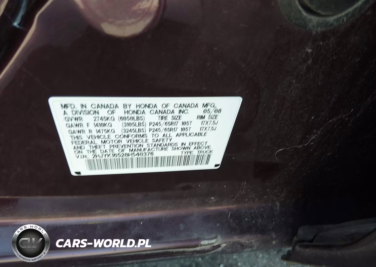 2008 Honda Ridgeline Rtl VIN:2HJYK16528H540376 - 9