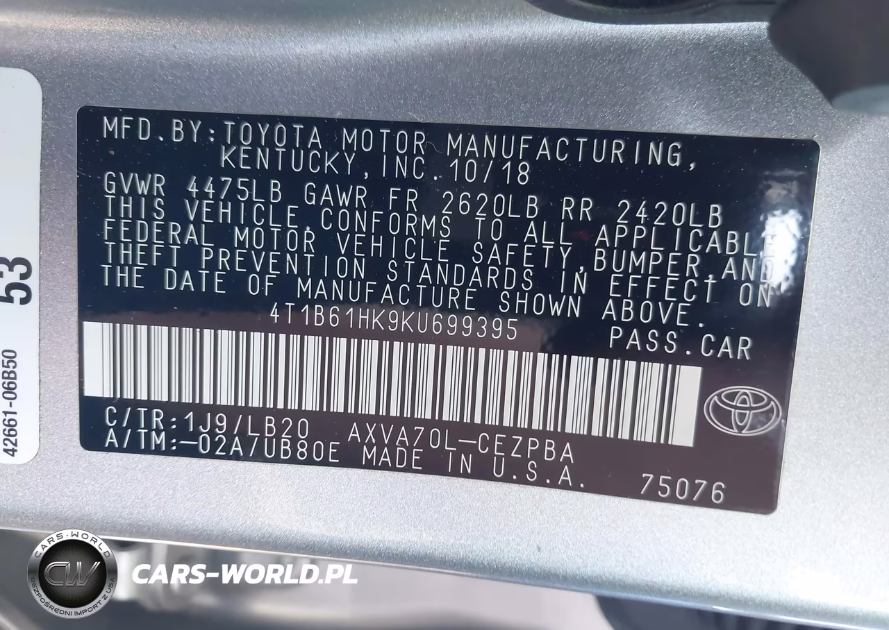 2019 Toyota Camry Xse VIN:4T1B61HK9KU699395 - 9