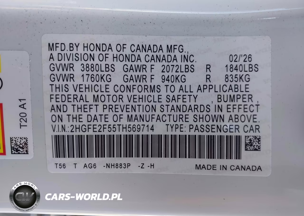 2026 Honda Civic Sport VIN:2HGFE2F55TH569714 - 9