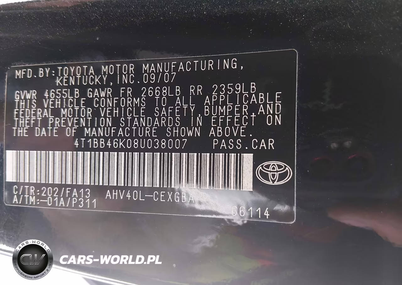 2008 Toyota Camry Hybrid VIN:4T1BB46K08U038007 - 9