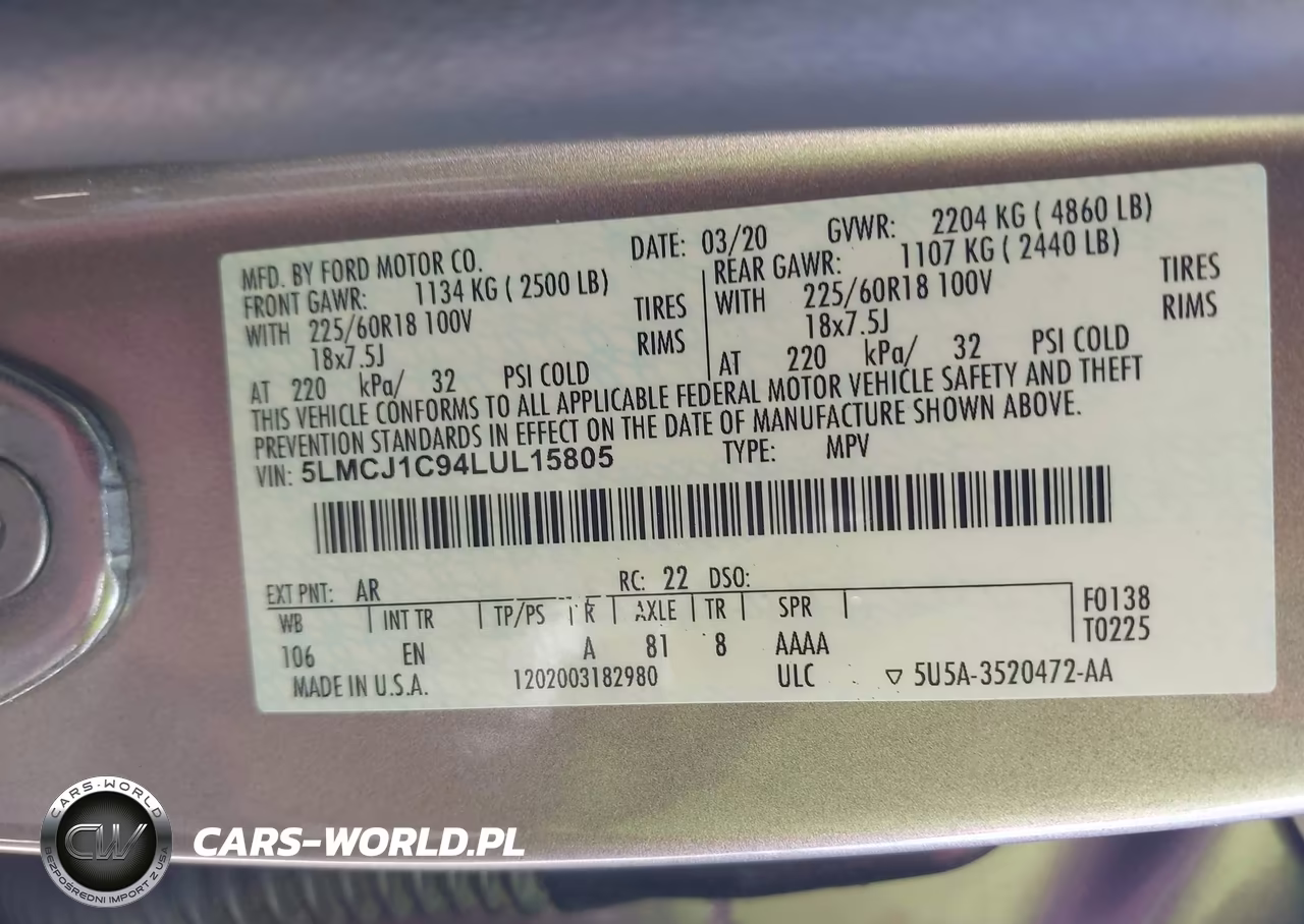 2020 Lincoln Corsair Standard VIN:5LMCJ1C94LUL15805 - 9