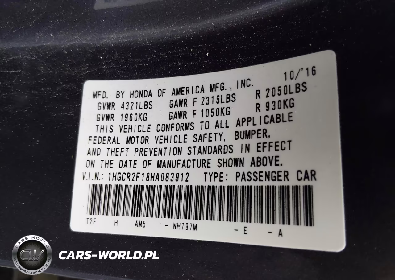 2017 Honda Accord Sport Se VIN:1HGCR2F18HA083912 - 9