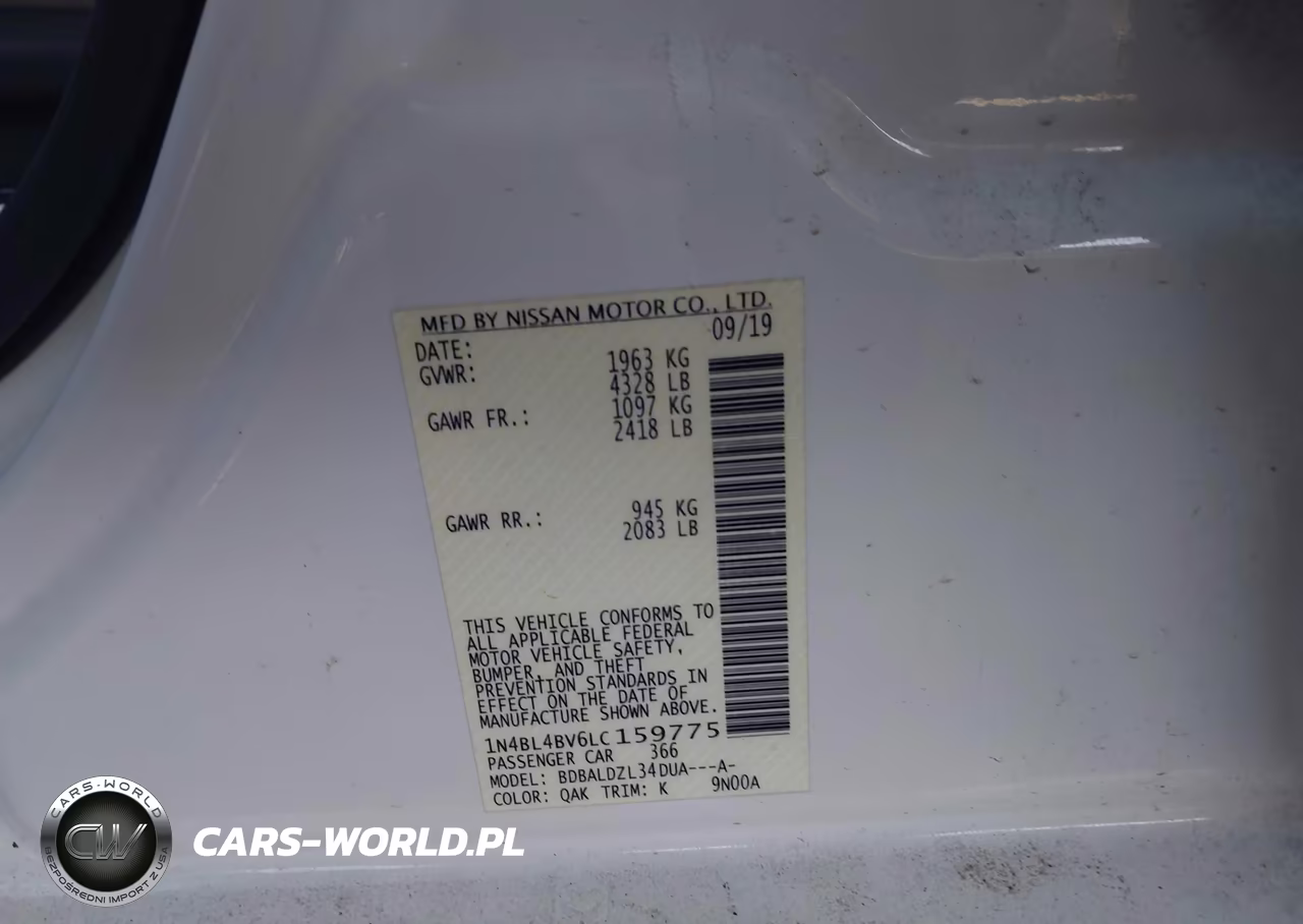 2020 Nissan Altima S Fwd VIN:1N4BL4BV6LC159775 - 9