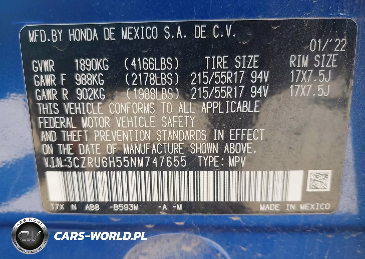 2022 Honda Hr-V Awd Ex VIN:3CZRU6H55NM747655 - 9