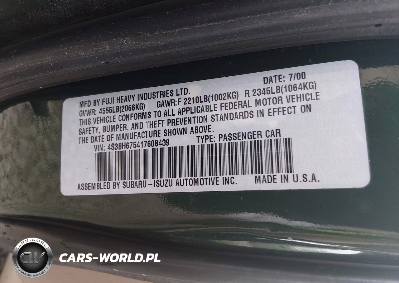 2001 Subaru Outback VIN:4S3BH675417608439 - 9