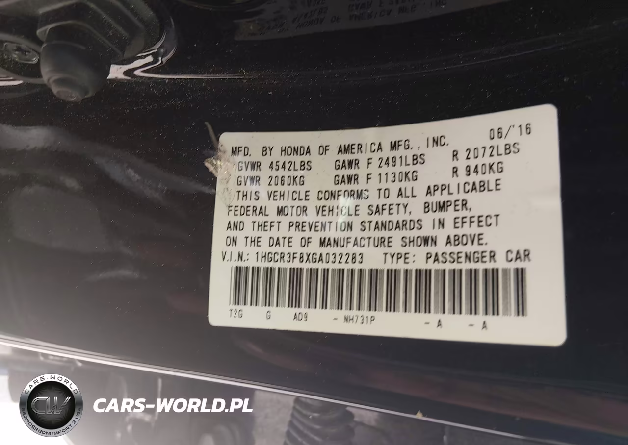 2016 Honda Accord Ex-L V-6 VIN:1HGCR3F8XGA032283 - 9