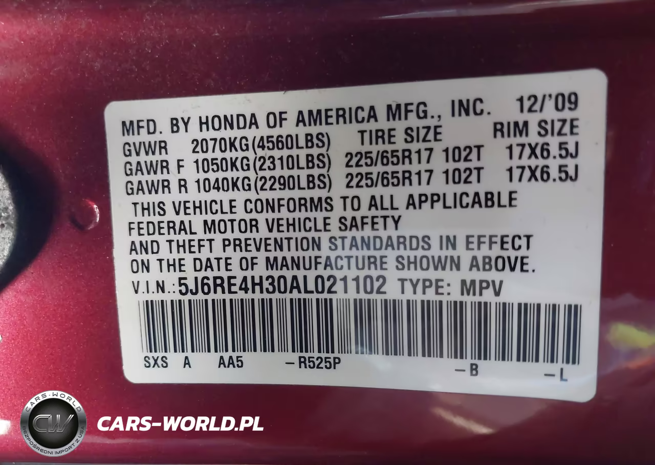 2010 Honda Cr-V Lx VIN:5J6RE4H30AL021102 - 9