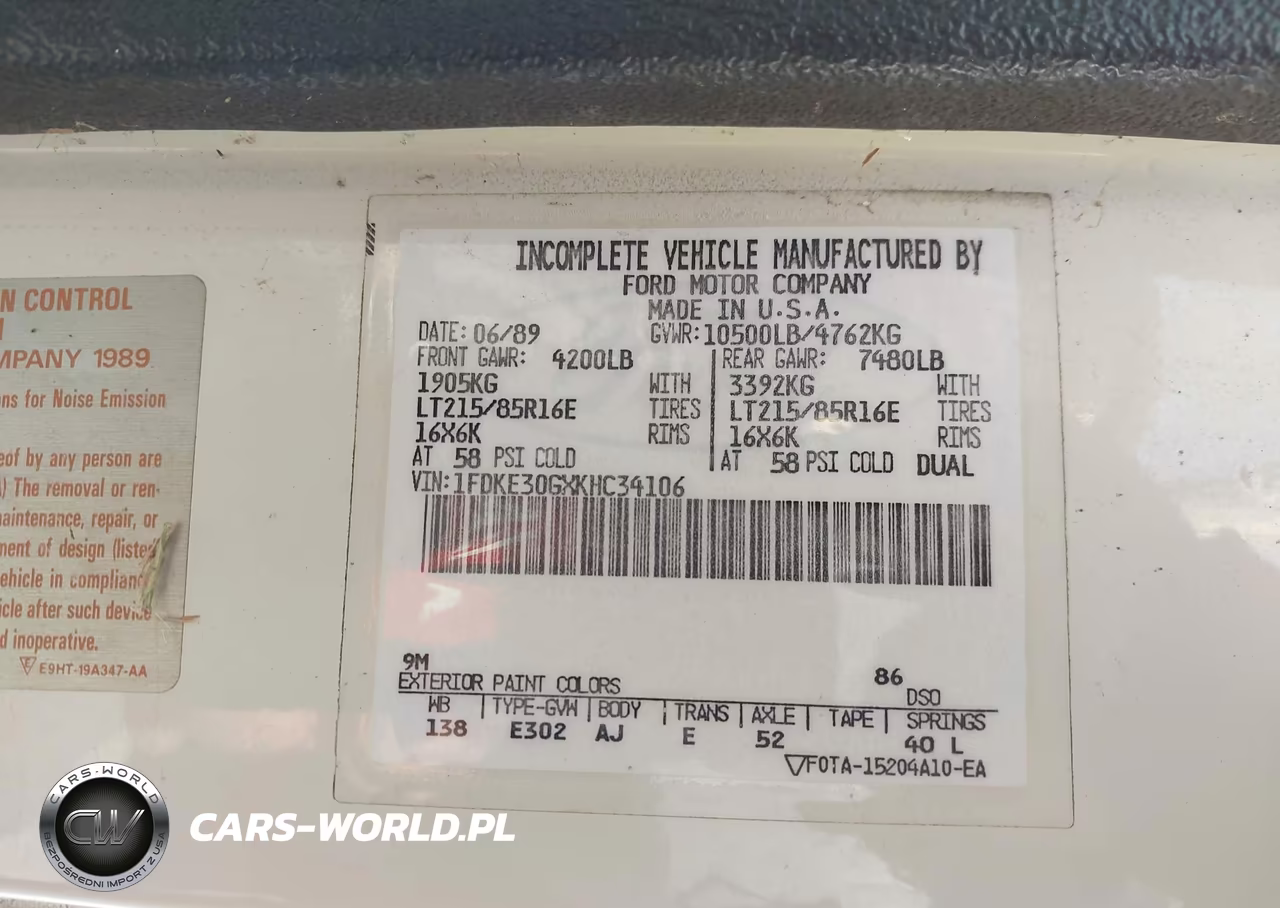 1989 Ford Econoline E350 Cutaway Van VIN:1FDKE30GXKHC34106 - 9