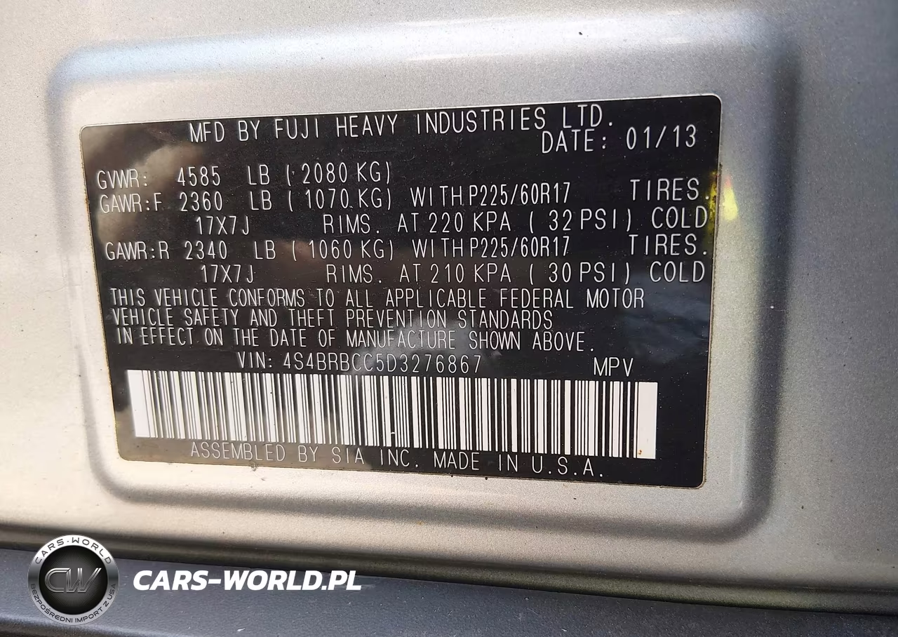2013 Subaru Outback 2.5I Premium VIN:4S4BRBCC5D3276867 - 9