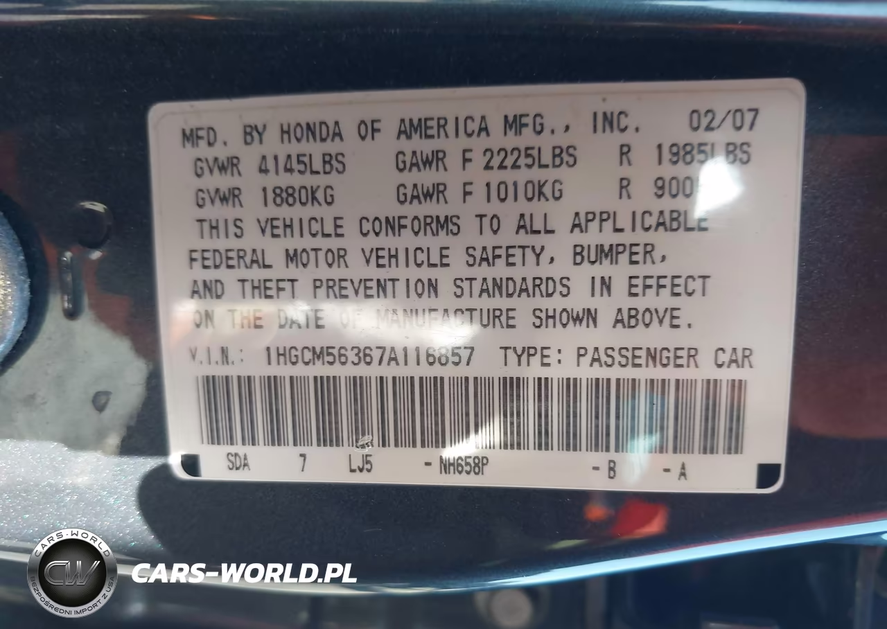 2007 Honda Accord 2.4 Se VIN:1HGCM56367A116857 - 9
