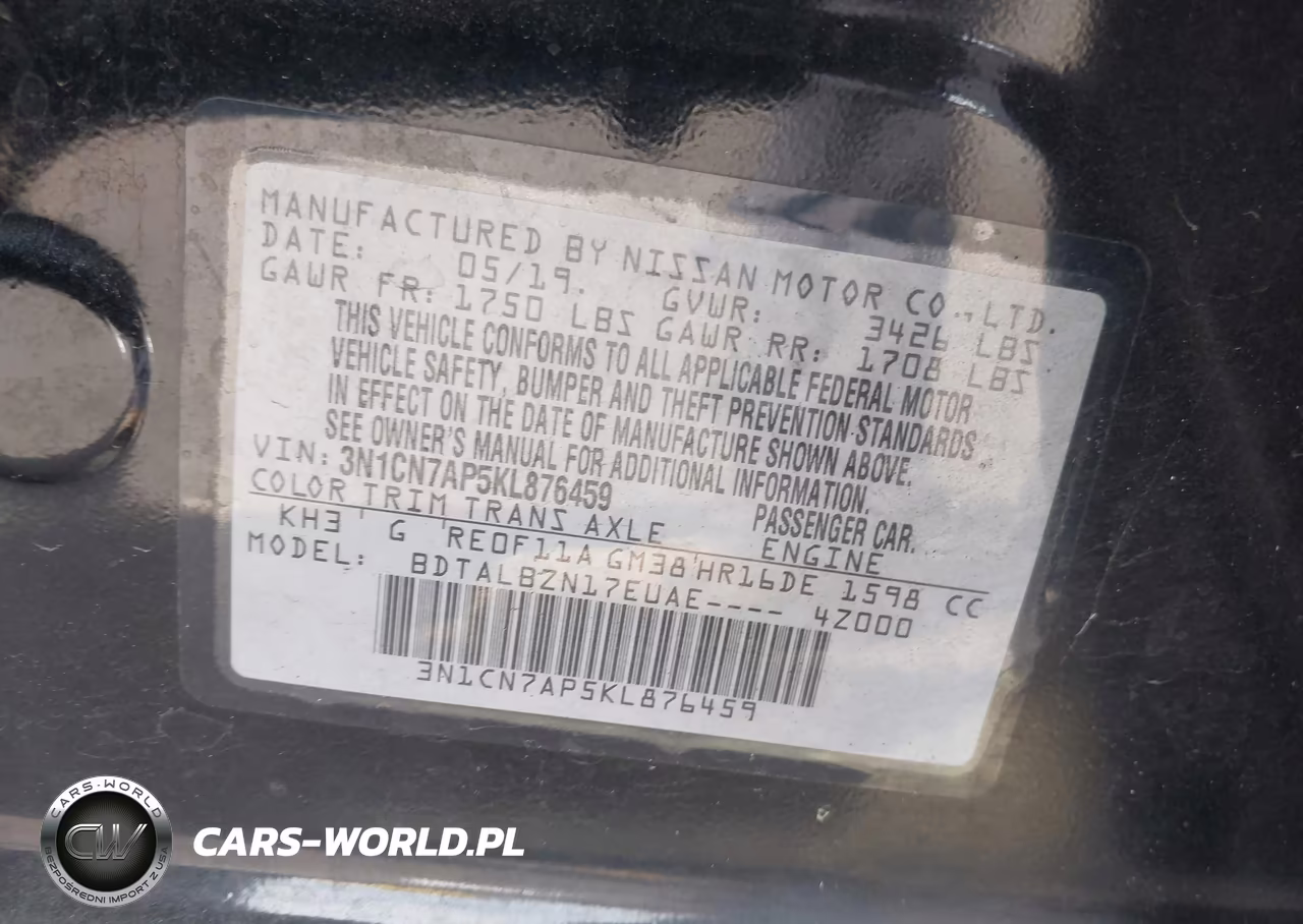 2019 Nissan Versa 1.6 Sv VIN:3N1CN7AP5KL876459 - 9