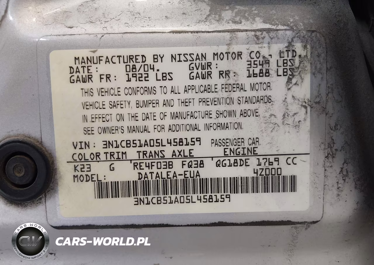 2005 Nissan Sentra 1.8S VIN:3N1CB51A05L458159 - 9