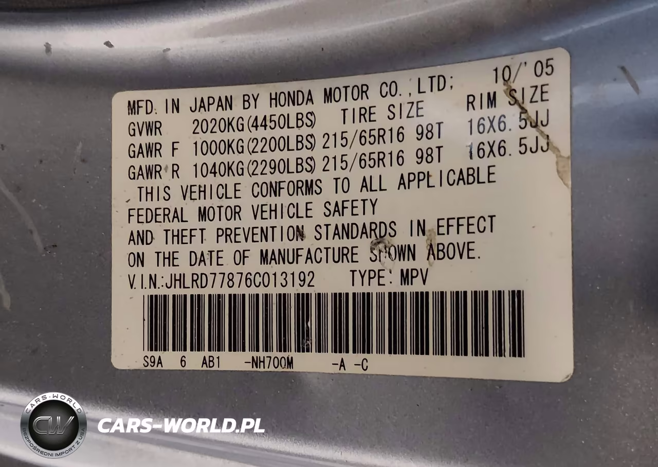 2006 Honda Cr-V Ex VIN:JHLRD77876C013192 - 9