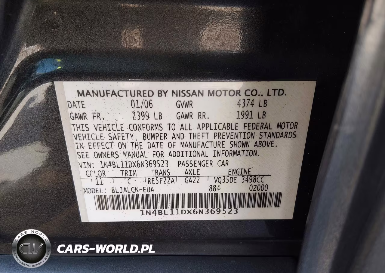 2006 Nissan Altima 3.5 Se VIN:1N4BL11DX6N369523 - 9