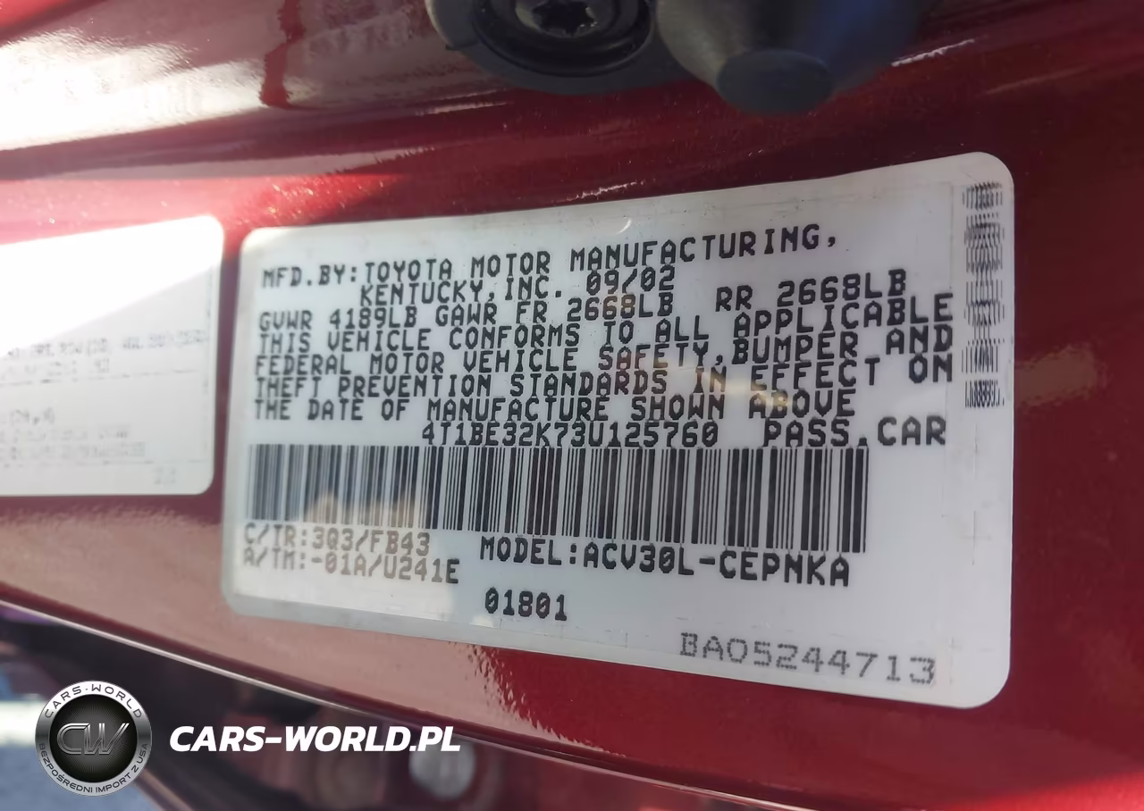 2003 Toyota Camry Le VIN:4T1BE32K73U125760 - 9