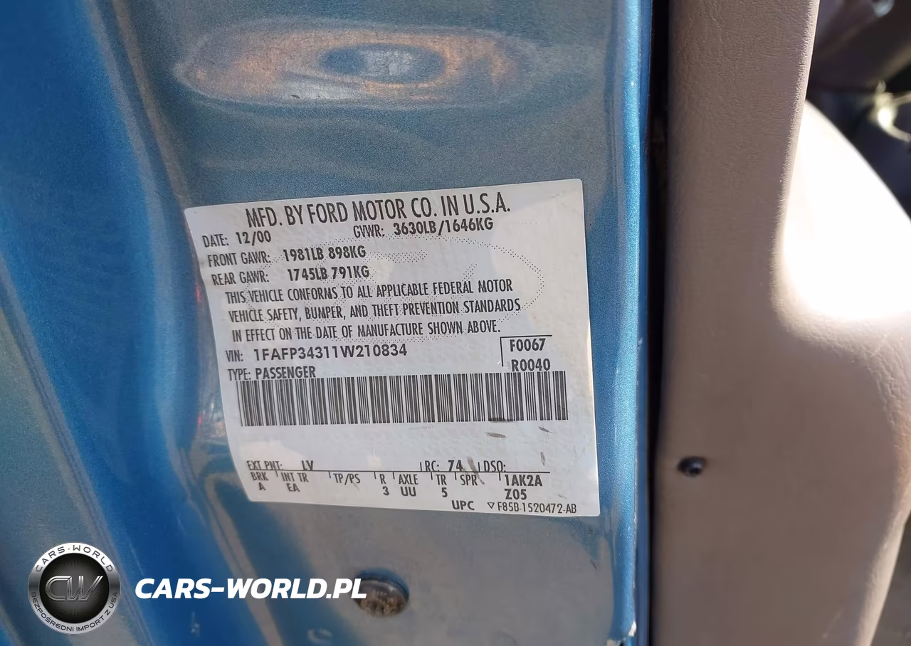 2001 Ford Focus Se VIN:1FAFP34311W210834 - 9