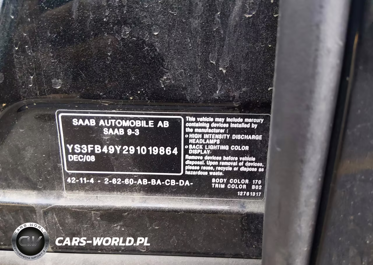 2009 Saab 9-3 2.0T VIN:YS3FB49Y291019864 - 9