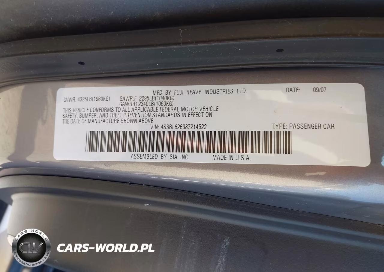 2008 Subaru Legacy 2.5I Limited VIN:4S3BL626387214522 - 9