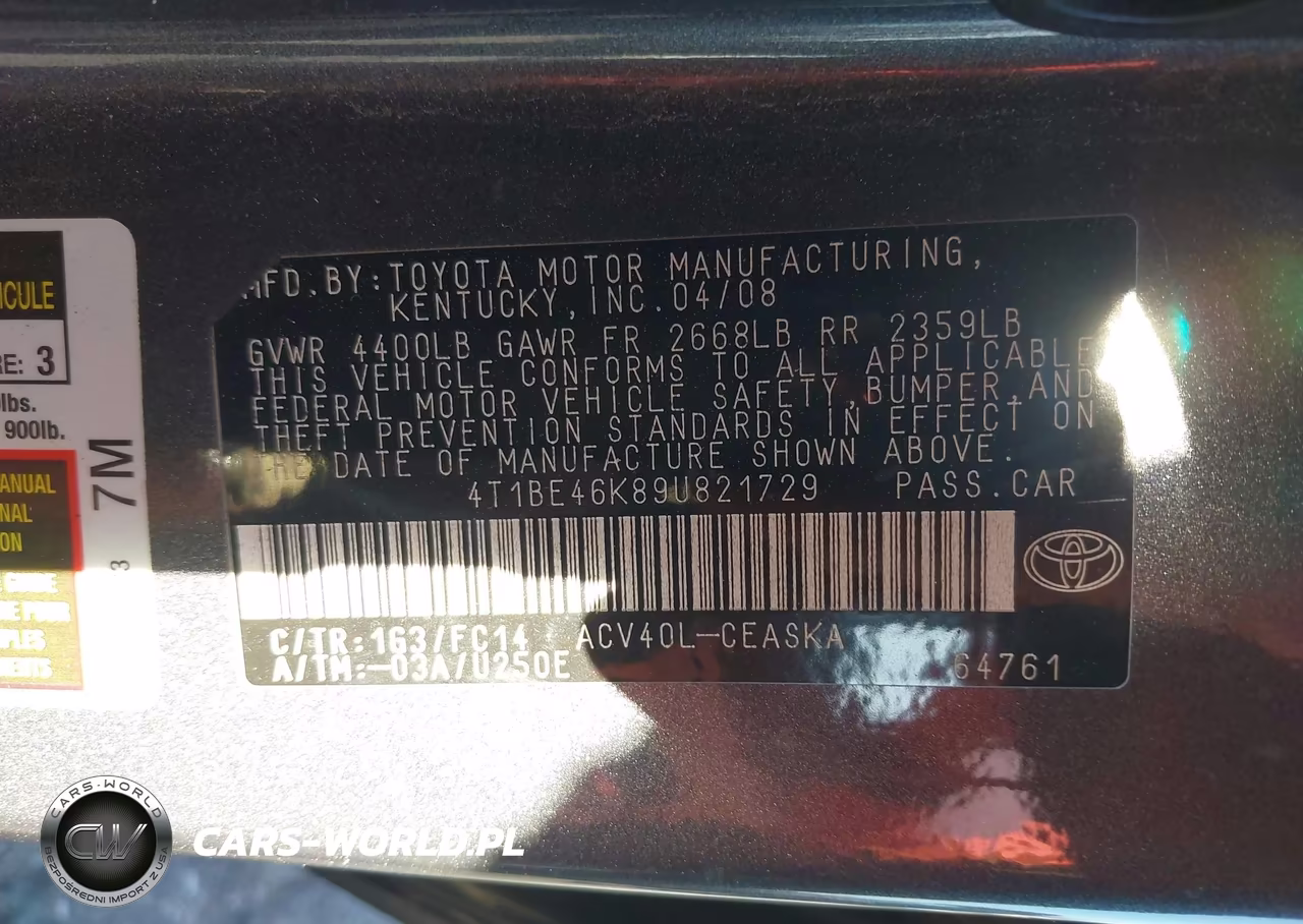 2009 Toyota Camry Se VIN:4T1BE46K89U821729 - 9
