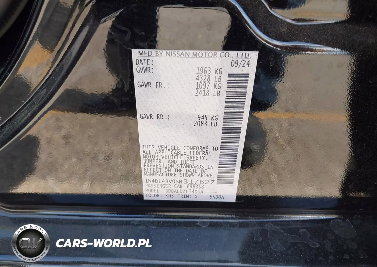 2025 Nissan Altima S Fwd VIN:1N4BL4BV0SN317627 - 9