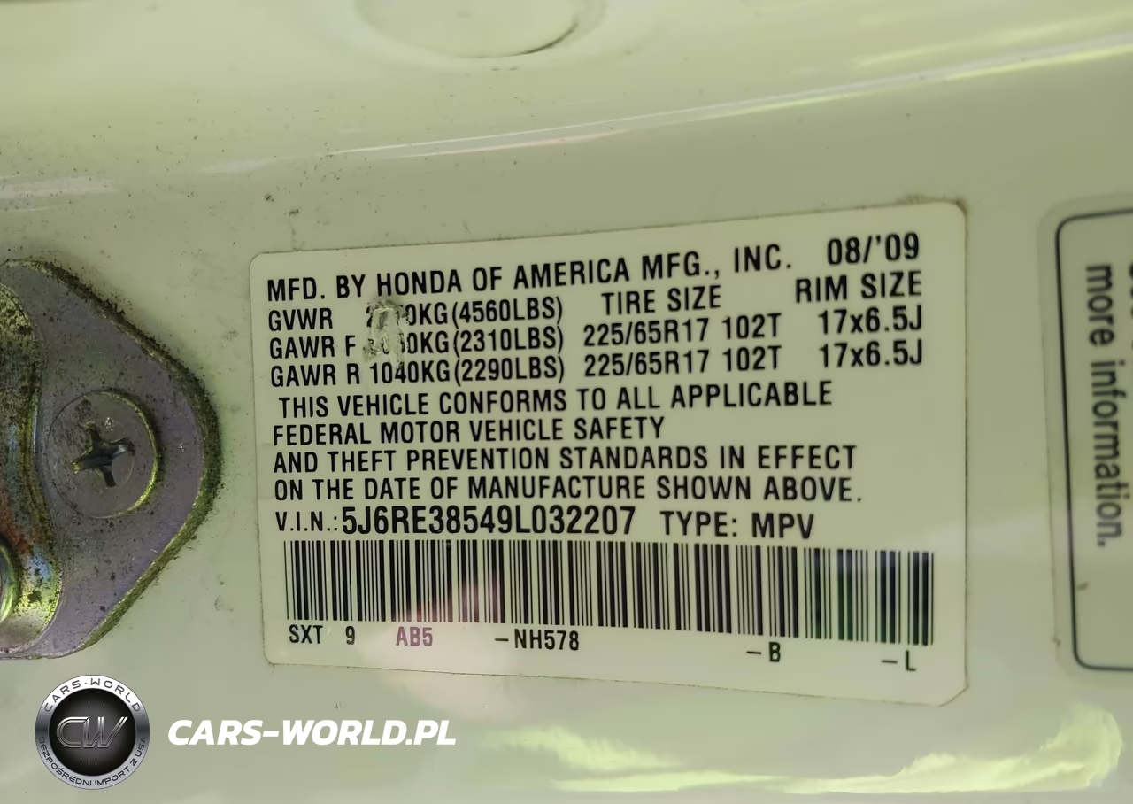 2009 Honda Cr-V Ex VIN:5J6RE38549L032207 - 9