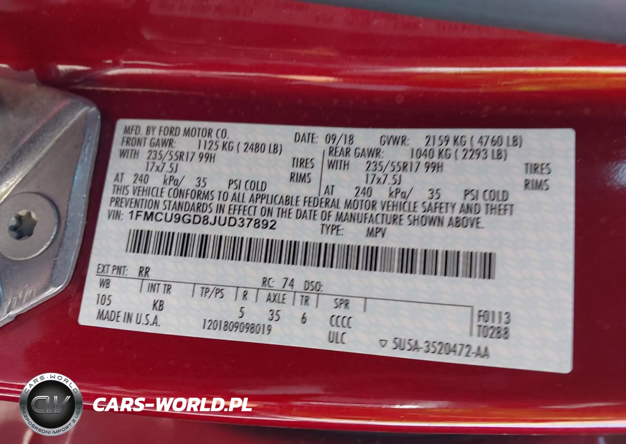 2018 Ford Escape Se VIN:1FMCU9GD8JUD37892 - 9