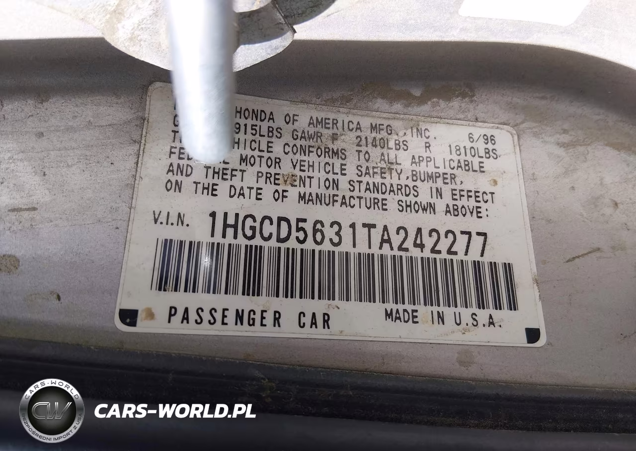 1996 Honda Accord Lx-Ex VIN:1HGCD5631TA242277 - 9