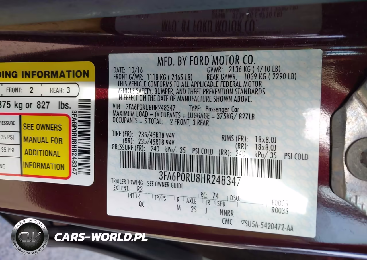 2017 Ford Fusion Hybrid Platinum VIN:3FA6P0RU8HR248347 - 9