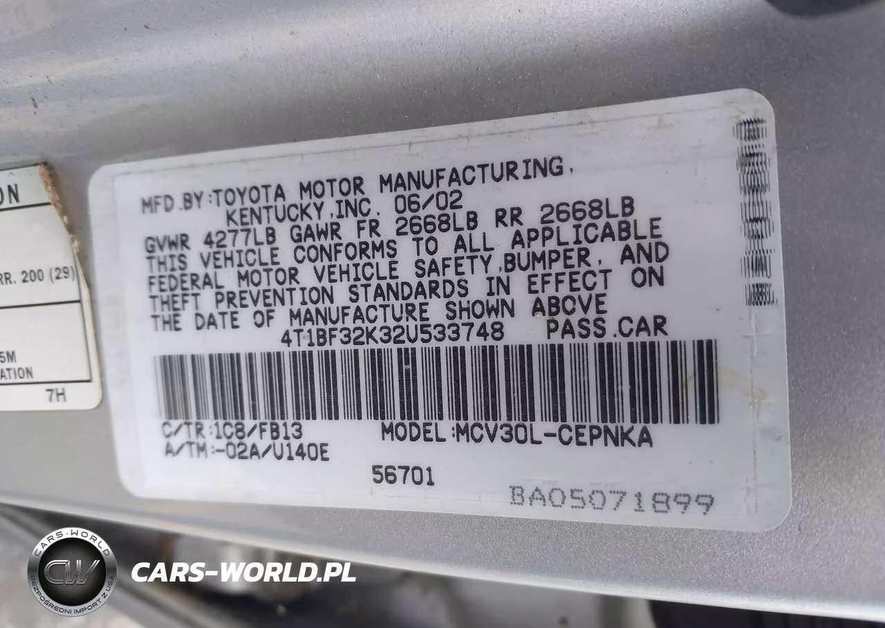 2002 Toyota Camry Le VIN:4T1BF32K32U533748 - 9
