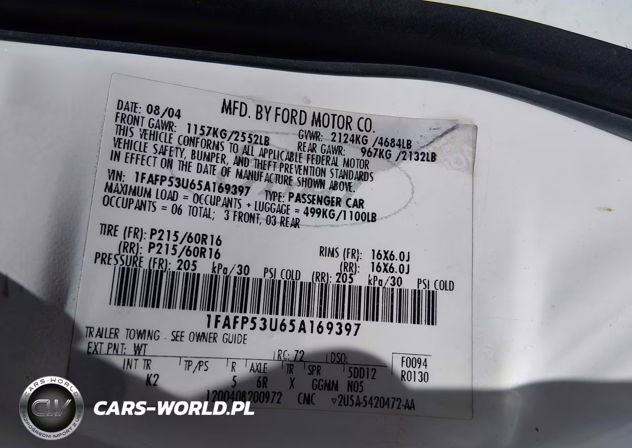 2005 Ford Taurus Se VIN:1FAFP53U65A169397 - 9