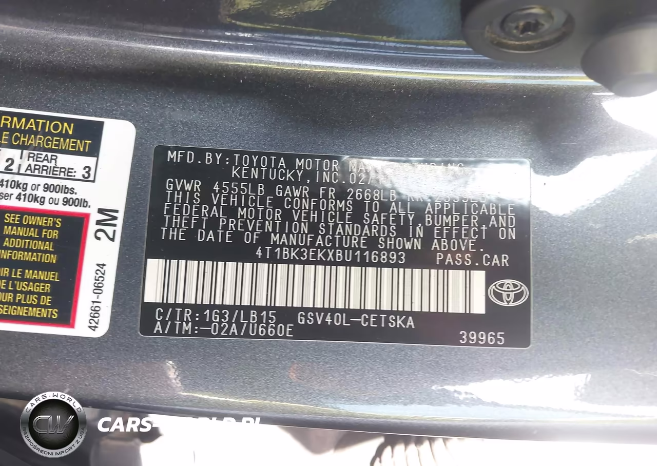 2011 Toyota Camry Se V6 VIN:4T1BK3EKXBU116893 - 9