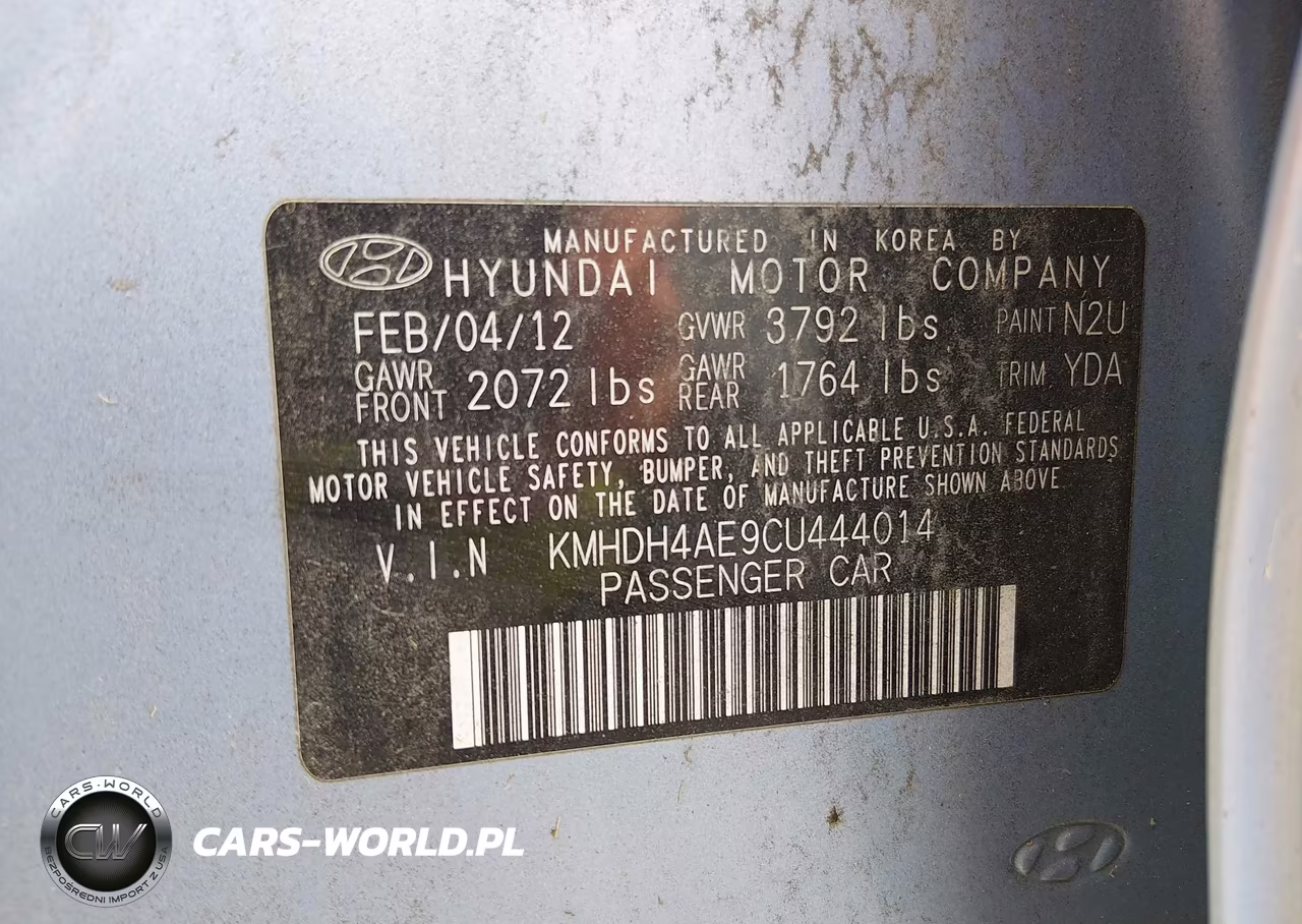 2012 Hyundai Elantra Gls (Ulsan Plant) VIN:KMHDH4AE9CU444014 - 9