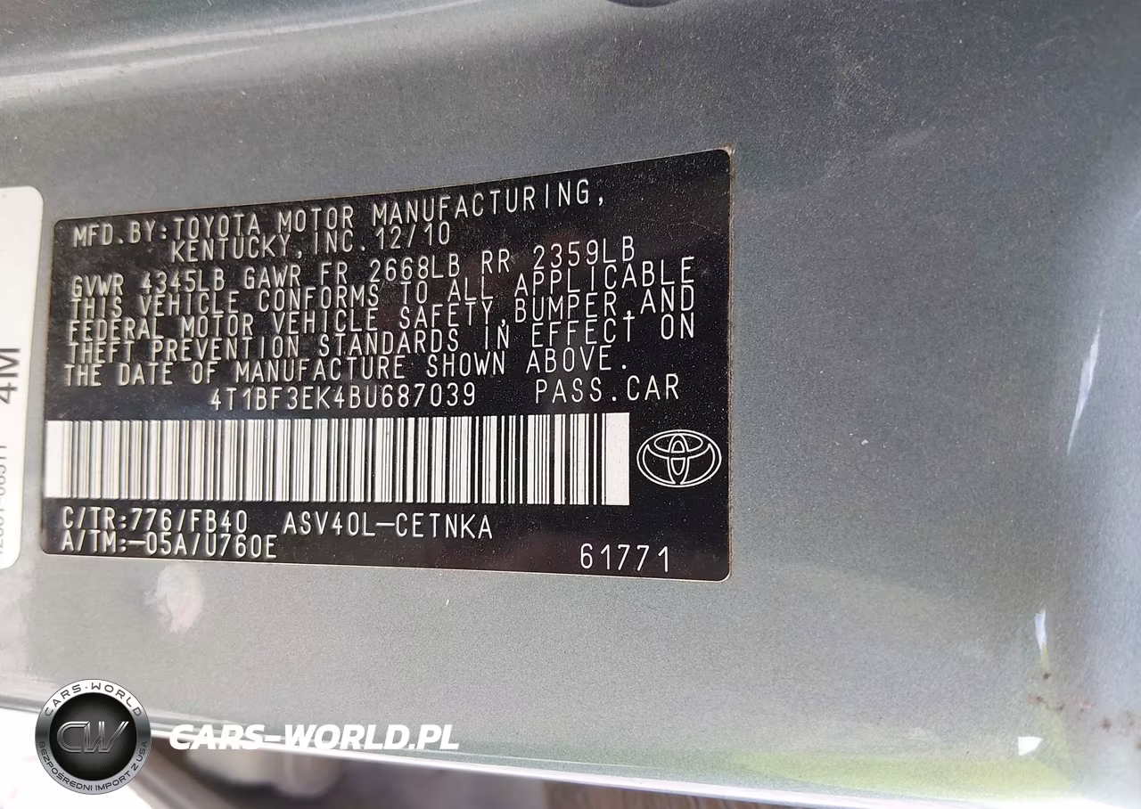 2011 Toyota Camry Le VIN:4T1BF3EK4BU687039 - 9