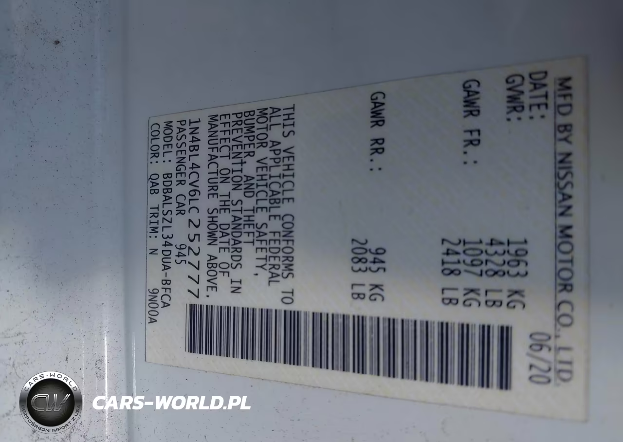 2020 Nissan Altima Sr Fwd VIN:1N4BL4CV6LC252777 - 9