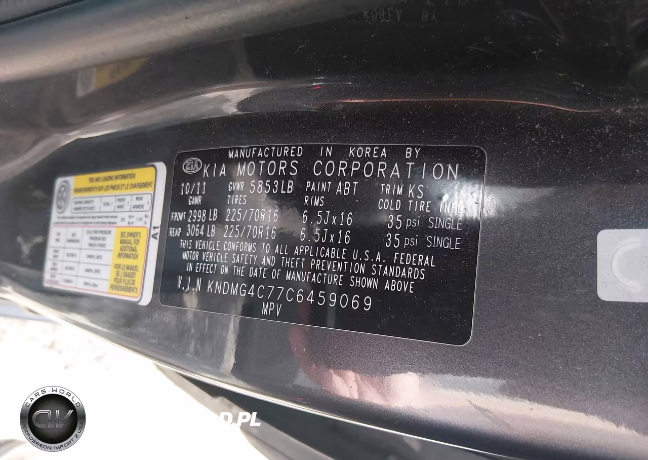 2012 Kia Sedona Lx VIN:KNDMG4C77C6459069 - 9