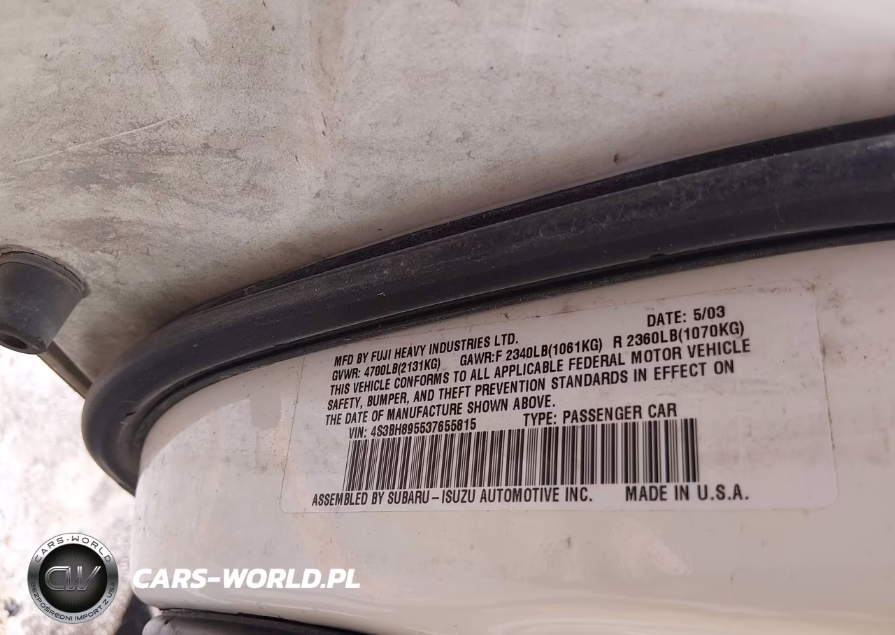 2003 Subaru Outback H6-3.0 VIN:4S3BH895537655815 - 9