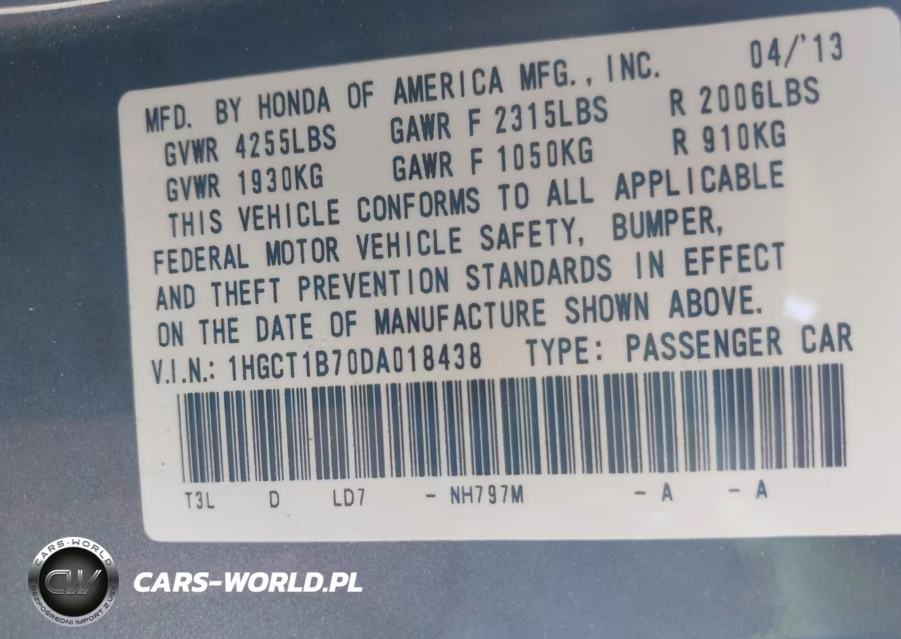 2013 Honda Accord Ex VIN:1HGCT1B70DA018438 - 9