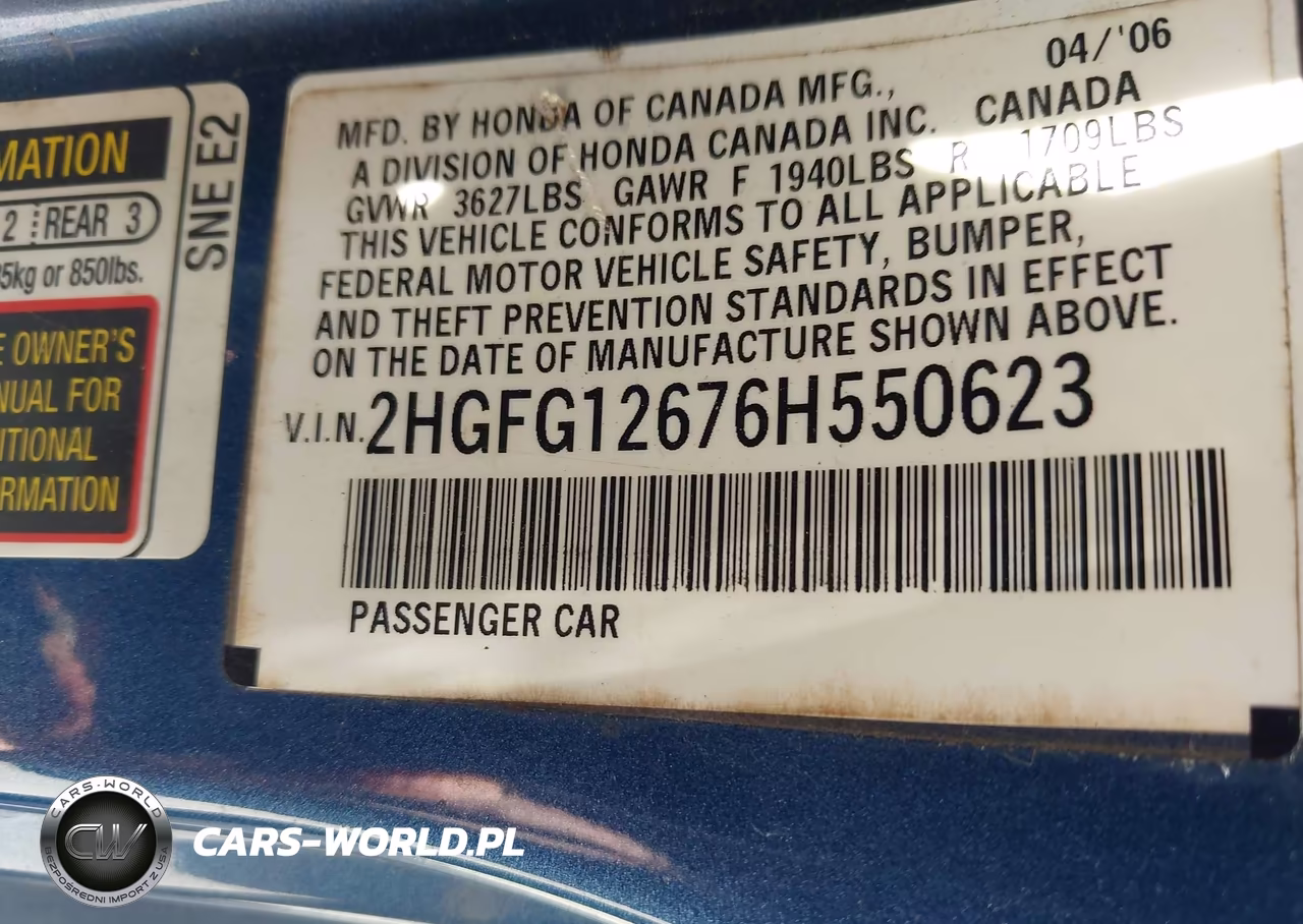 2006 Honda Civic Lx VIN:2HGFG12676H550623 - 9
