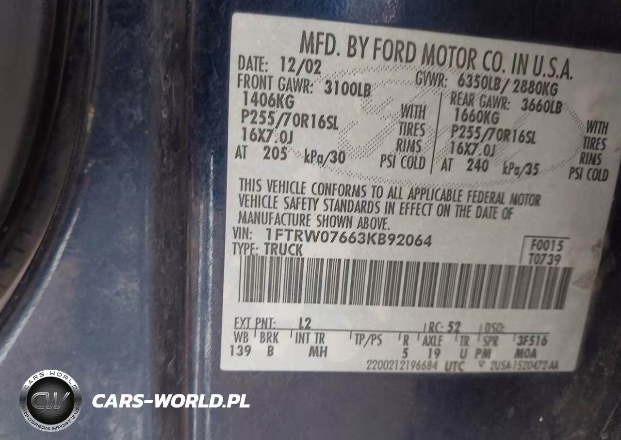 2003 Ford F-150 Lariat-Xlt VIN:1FTRW07663KB92064 - 9